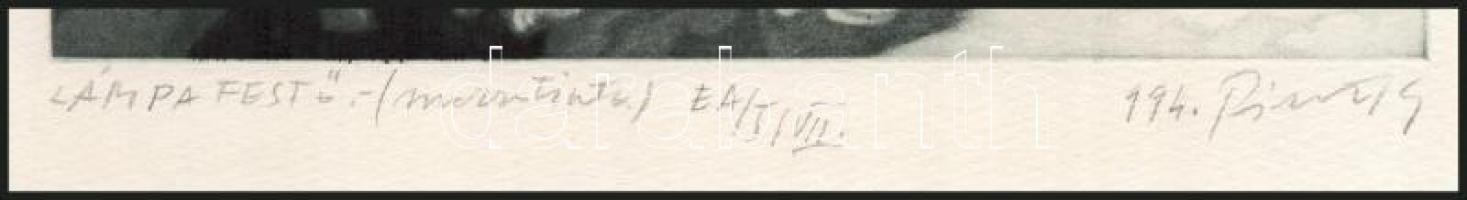 Pásztor Gábor (1933-2012): Lámpafestő. Mezzotinto, papír, jelzett, művészpéldány E.A. I/VII. számozá...