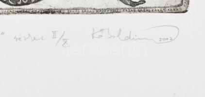 Kő Boldizsár (1969-): "A kakasért nyújtózkodók". Rézkarc, papír, jelzett, számozott: II/X....