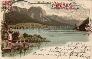 1896 Grundlsee with folkwear litho