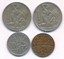 4db-os csehszlovák érmetétel, közte 1922-1925. 1K Cu-Ni (2xklf) + 1937. 20h Cu-Ni + 1947. 50h bronz T:XF 4pcs of mixed czechoslovakian coin lot, in it 1922-1925. 1 Koruna Cu-Ni (2xdiff) + 1927. 20 Haleru Cu-Ni + 1947. 50 Haleru bronze C:XF