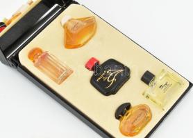 The Perfume Collection, 5 db mini parfüm (az egyik hiányos tartalommal), tükrös díszdobozban, 16x10x...