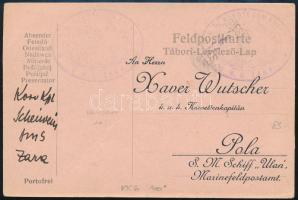 ~1917 Tábori posta levelezőlap S.M.S. ZARA