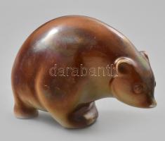 Stilizált medve figura, részben irizáló mázzal, kopással, jelzés nélkül, h: 15 cm