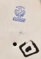 Hollóházi nyulat fogó fiú, jelzett, kézzel festett, kis kopással, m: 14,5 cm