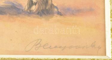 Benyovszky István (1898-1969): Állatok a tanyán. Színezett rézkarc, papír, jelzett. Üvegezett fakere...