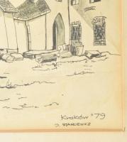 J Stankiewicz jelzéssel: Krakkói részlet. Tus, papír. Üvegezett fakeretben, 22x18,5 cm