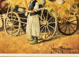 Nagy Attila (?-): Vásározók. Olaj, fatábla, jelzett, hátoldalán címkén feliratozott, fakeretben, 40×...