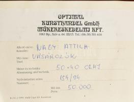 Nagy Attila (?-): Vásározók. Olaj, fatábla, jelzett, hátoldalán címkén feliratozott, fakeretben, 40×...