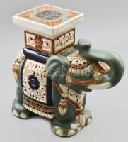 Mázas kerámia elefánt posztamens, jelzés nélkül, hibátlan, 35x15x29 cm, tartófelülete 12x13 cm