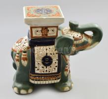 Mázas kerámia elefánt posztamens, jelzés nélkül, hibátlan, 35x15x29 cm, tartófelülete 12x13 cm