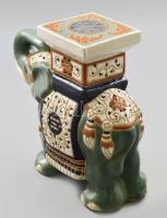 Mázas kerámia elefánt posztamens, jelzés nélkül, hibátlan, 35x15x29 cm, tartófelülete 12x13 cm