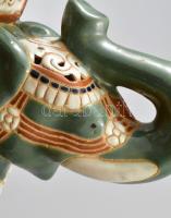 Mázas kerámia elefánt posztamens, jelzés nélkül, hibátlan, 35x15x29 cm, tartófelülete 12x13 cm