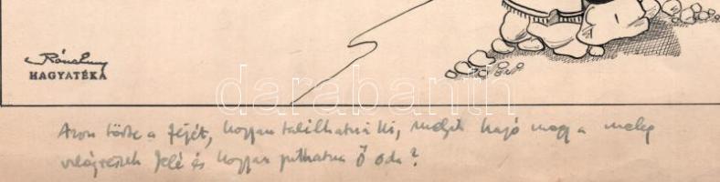 Róna Emy (1904-1988): Ábrándozó (illusztráció). Tus, papír, hagyatéki pecséttel jelzett, lap alján R...