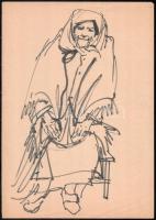 Róna Emy (1904-1988): Öreg néne őzikéje (illusztráció, első vázlatok), 2 db. Tus, papír, hátoldalán ...