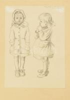 Róna Emy (1904-1988): Váchartyáni óvodások, 1952, 3 db mű. Ceruza, papír, egyik jelzett, többi Róna ...