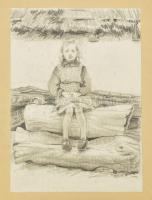 Róna Emy (1904-1988): Váchartyáni óvodások és iskolás, 1952, 3 db mű. Ceruza, papír, egyik jelzett, ...