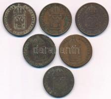 1816. 1kr Cu (6db, ebből 3db A-verdejellel, 2db B-verdejellel, 1db S-verdejellel) T:VF,F