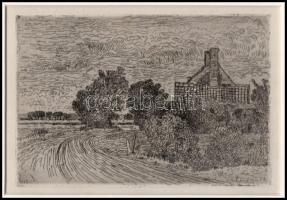 Paul Baum (1859-1932): Vidéki látkép, rézkarc, papír, jelzett a karcon, paszpartuban, 10×14 cm