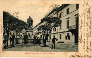 1901 Herkulesfürdő, Herkulesbad, Baile Herculane; Herkulesbrunnen / Herkules kút. Hutterer G. kiadása / spa, fountain (fl)