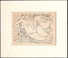 Henri Matisse (1869-1954): Fekvő akt, cinkográfia, papír, paszpartuban, 12×16 cm