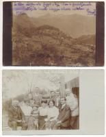 2 db régi erdélyi fotó képeslap: 1908-as Kuptore-Székul családi kép és erdélyi hegység / 2 pre-1930 Transylvanian photo postcards: mountains and family from Secu