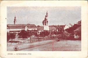 1937 Izsák, Szabadság tér, Hősök szobra, üzlet. Schrantz Ferenc fényképész (EK)