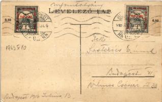 1916 Budapest V. Szabadság tér. Szecessziós magyar zászlós és címeres keret (gyűrődés / crease)