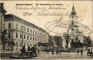 Szatmárnémeti, Szatmár, Satu Mare; Református főgimnázium és templom. Boros Adolf kiadása / Calvinist grammar school and church (fl)