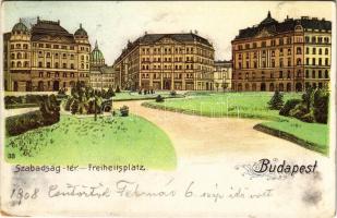 1908 Budapest V. Szabadság tér. Art Nouveau litho (EK)