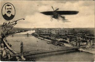 1909 Budapest, Bleriot repülőgépe az Erzsébet híd felett, montázs (EK)