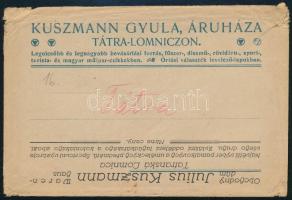 cca 1910 Tátralomnic, Kuszmann Gyula áruháza reklámos levelezőlap