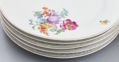 7 darabos antik matricás virágmintás szervírozó szett, jelzés nélkül, kopással: pecsenyés tál, sütem...