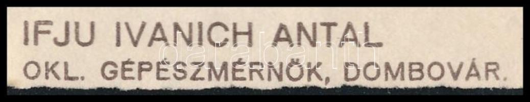 Ex libris ifju Ivanich Antal okl. gépészmérnök, Dombóvár). Klisé, papír, VB jelzéssel a klisén, kiss...