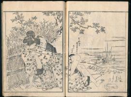 Japán, XIX. sz. Shunga könyv. Erőszak a folyóparton. Erotikus fametszetek 8 szöveg oldal + 16 kép ol...