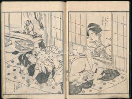 Japán, XIX. sz. Shunga könyv. Erőszak a folyóparton. Erotikus fametszetek 8 szöveg oldal + 16 kép ol...