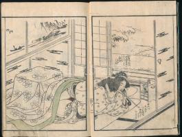 Japán, XIX. sz. Shunga könyv. Erőszak a folyóparton. Erotikus fametszetek 8 szöveg oldal + 16 kép ol...