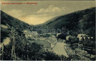 1909 Oravicabánya, Oravica, Oravicza, Oravita; Bányavölgy. W.L. 1212. / mine valley + "ORAVICZA - JASSENOVA 210 A" vasúti mozgóposta bélyegző