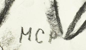 MCP jelzéssel. Csók. Szén, papír, 30x42 cm