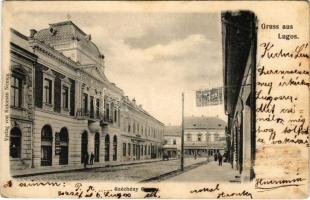 1907 Lugos, Lugoj; Széchenyi utca, Lugosi Népbank, Dillinger F. üzlete. Koloman Nemes kiadása / street view, bank, shops (felületi sérülés / surface damage)