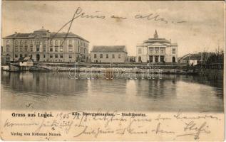 1905 Lugos, Lugoj; Kön. Obergymnasium, Stadttheater / Főgimnázium, városi színház. Koloman Nemes kiadása / grammar school, theatre (fl)