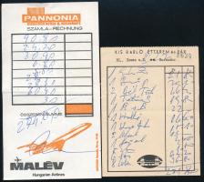 cca 1970-1980 5 db hajtott számolócédula (Moszkva, Kisrabló, stb. éttermekből)