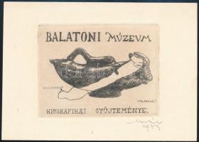 1973 Moskál Tibor (1930-): Balatoni Múzeum. Rézkarc, papír, jelzett, 6×8 cm