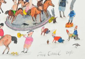 Für Emil (1967-): Merry go round, 2010. Akvarell, tus, papír, jelzett. Üvegezett, kissé sérült faker...
