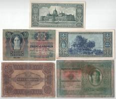 9db-os vegyes korona, pengő bankjegy tétel T:F,VG közte folt, szakadás, anyaghiány