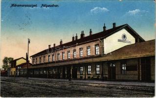 1917 Máramarossziget, Sighetu Marmatiei; pályaudvar, vasútállomás. Weisz Elemér kiadása / railway station + "K.u.k. Militärzensur Sitz der Kommission"