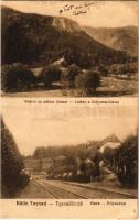 1929 Tusnádfürdő, Baile Tusnad; Vedere cu stanca Soimul, Gara / látkép a Sólyomsziklával, vasútállomás, pályaudvar. Andrásofszky bazár kiadása / general view, railway station (EK)