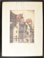 Paulovits Pál (1892-1975): Nürnberg. Színezett rézkarc, papír, jelzett. Üvegezett fakeretben, lapszéli apró foltokkal, 31×22 cm.