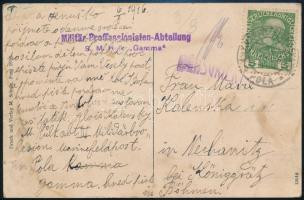 1916 Tábori posta képeslap 5h bérmentesítéssel "Militär-Professionisten-Abteilung S.M. Hulk Gamma"