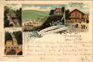 1902 Heidelberg, Station Molkenkur, Bergbahn / railway station. Wilh. Hawerbier Art Nouveau, floral, litho (EK)