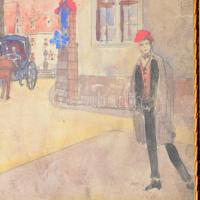 Jelzés nélkül, XX. sz eleje: Város sétálókkal. Akvarell, ceruza, papír, jelzett, üvegezett fakeretbe...